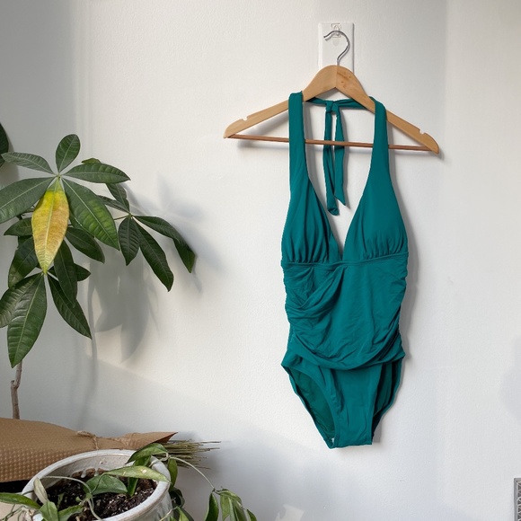 NWT BLUE/GREEN ANNE COLE HALTER SWIM SUIT - Picture 1 of 3